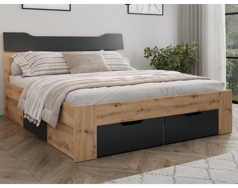 E-shop Posteľ s úložnými zásuvkami Asko 180x200 cm, dub artisan/antracit%