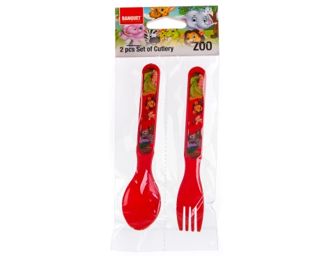 E-shop Detský príbor Zvieratká zo zoo 13 cm, červený%