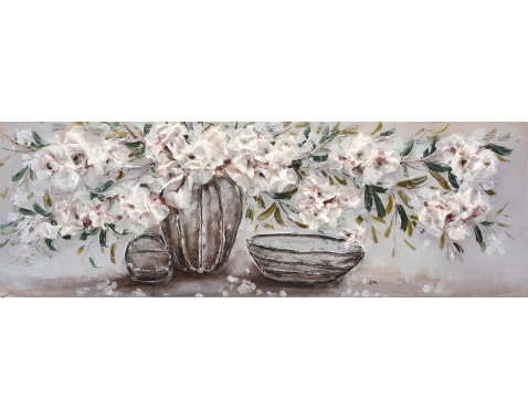 E-shop Ručne maľovaný obraz Kvetinové zátišie 120x40 cm, olejomaľba%