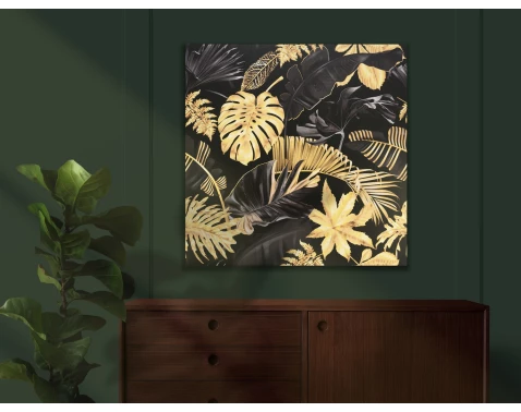 E-shop Obraz na plátne Čiernozlaté tropické listy, 80x80 cm%