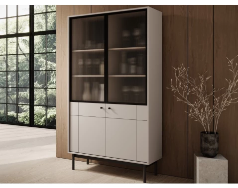 E-shop Vysoká vitrína Japandi, 104 cm, béžová kašmír%