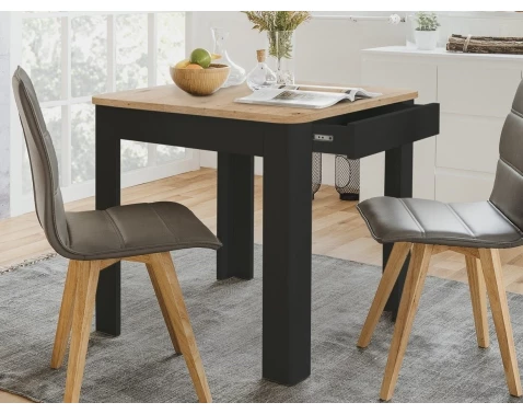 E-shop Jedálenský stôl so zásuvkou Sandvika 80x80 cm, dub artisan/čierny%