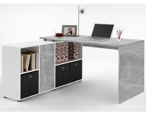 E-shop Písací stôl s regálom Lex, šedý betón/biela%