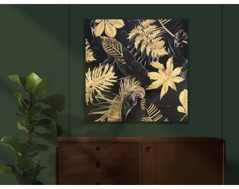 E-shop Obraz na plátne Čiernozlaté listy, 80x80 cm%