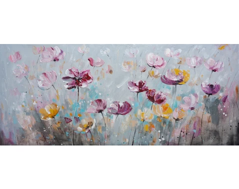 E-shop Ručne maľovaný obraz Kvetinová lúka 140x60 cm, olejomaľba%