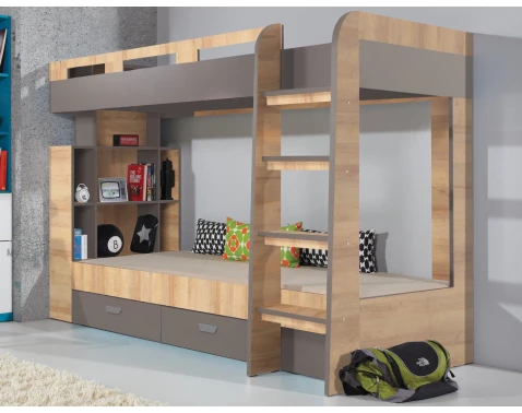 E-shop Dvojposchodová posteľ so zásuvkami Nemo 90x200 cm, dub/grafit%