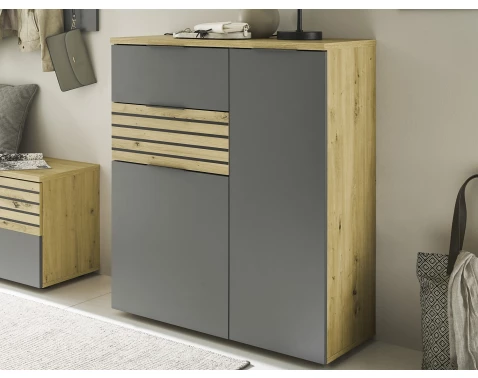 E-shop Predsieňová skrinka/botník Milan, dub artisan/sivá%
