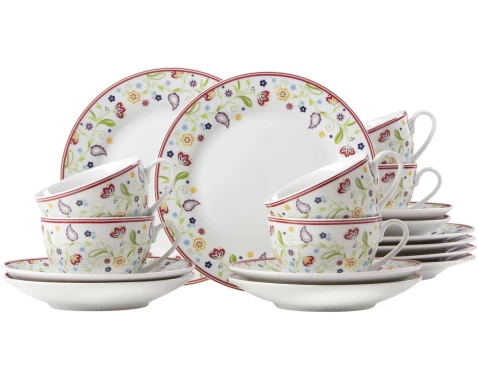 Kávový servis (18 dielov) Shanti, farebné kvety%