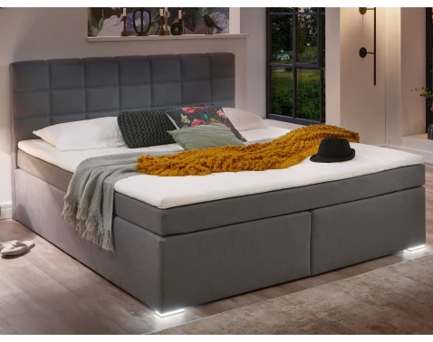 E-shop Posteľ boxspring s osvetlením Fargo 180x200 cm, šedá látka%