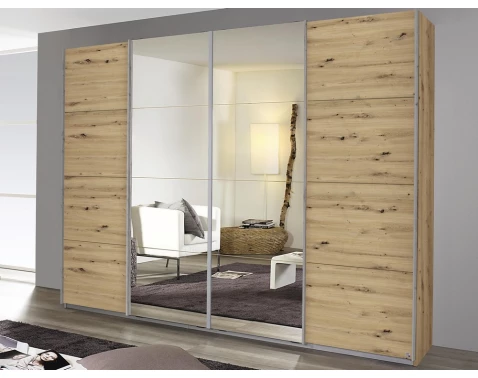 E-shop Šatníková skriňa Syncrono, 271 cm, dub artisan / zrkadlo%