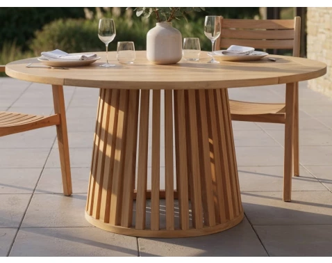 Okrúhly záhradný jedálenský stôl Manado, 120 cm, teak%