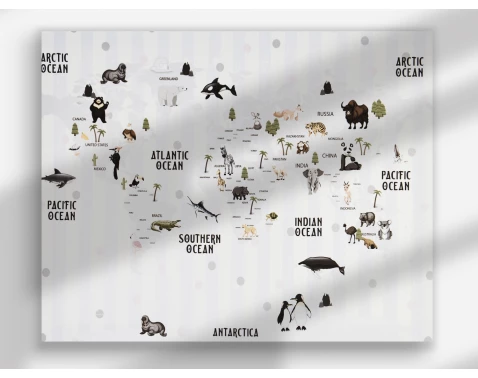 E-shop Obraz na plátne Mapa sveta so zvieratami, 40x50 cm%