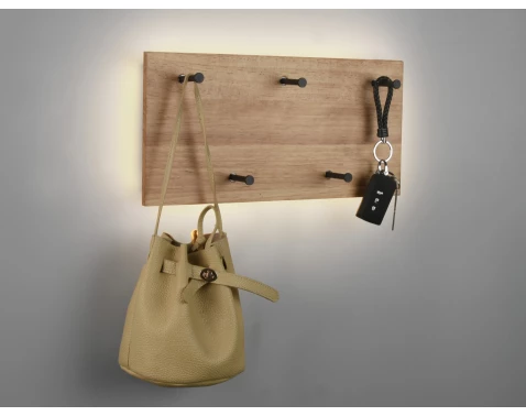 E-shop Nástenný vešiak s LED Romy, drevo, 40 cm%