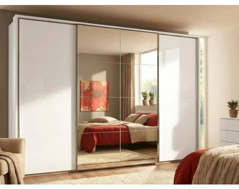 E-shop Šatníková skriňa Syncrono, 316 cm, biela/zrkadlo%