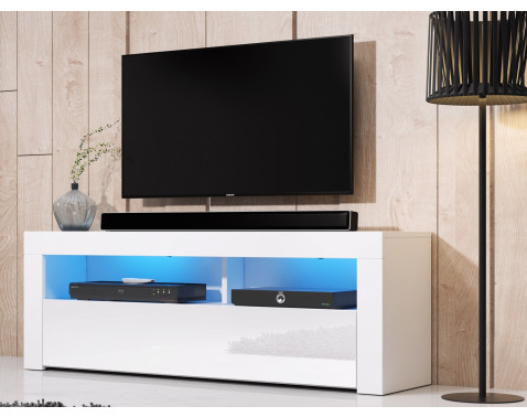 TV stolík s osvetlením Mex 140 cm, biely lesk%