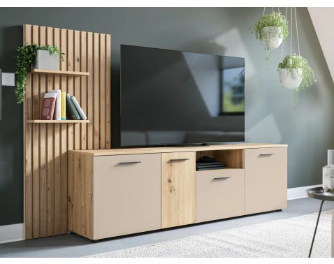 TV skrinka s panelom Gatwick, dub artisan/kašmírová béžová%
