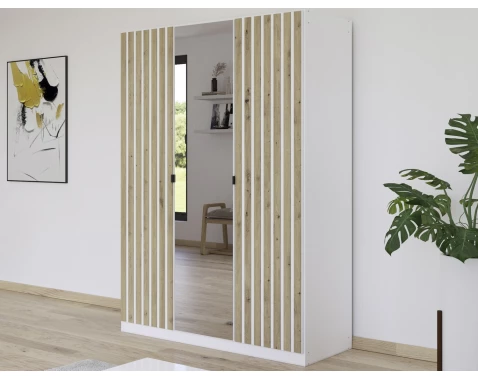 E-shop Šatníková skriňa so zrkadlom Genua, 136 cm, biela/dub artisan%