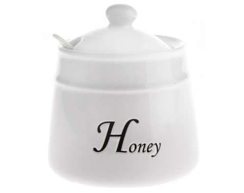 E-shop Dóza na med s lyžičkou Honey, biela keramika%