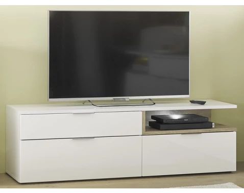 E-shop TV skrinka s osvetlením Beatrix, biela lesk/dub viking%