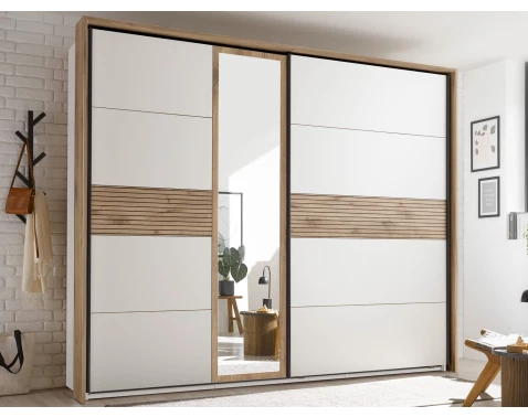E-shop Šatníková skriňa so zrkadlom Daria, 270 cm, dub/biela%