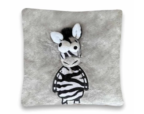 Detský plyšový vankúš 3D zebra 25x25 cm, šedý%