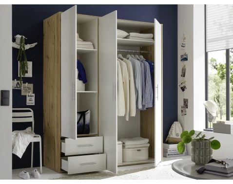 E-shop Šatníková skriňa Valencia,155 cm, dub artisan/biela%