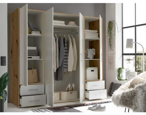 E-shop Šatníková skriňa Valencia, 206 cm, dub artisan/biela%