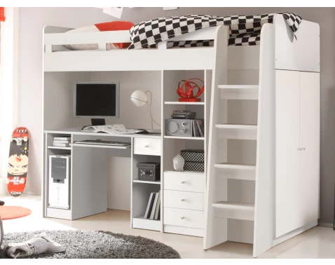 E-shop Zvýšená úložná posteľ so stolíkom Unit 90x200 cm, biela%