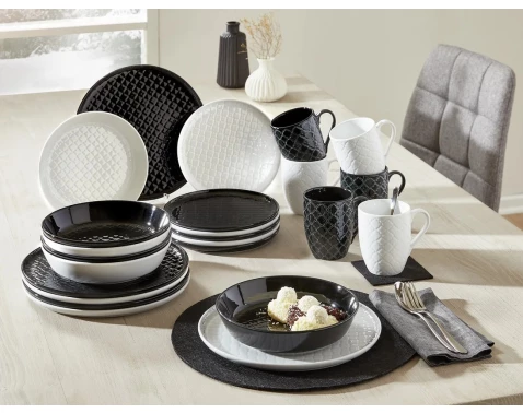 E-shop Jedálenský servis (24 dielov) Black and White, jemná štruktúra%