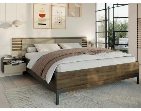 E-shop Posteľ s nočnými stolikmi Barea 180x200, béžová/dub atlantic%