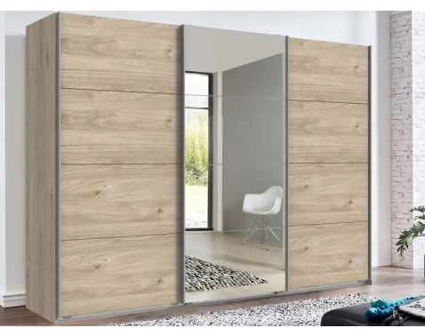 E-shop Šatníková skriňa Ernie, dub hickory / zrkadlo%