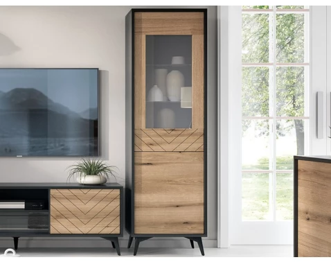 Asko - Nábytok Čierna Vysoká Vitrína Diamond%