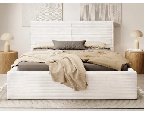 E-shop Posteľ Inez 180x200 cm, smotanovo biela štruktúrovaná látka%