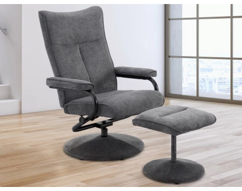 Relaxačné kreslo s taburetom Alfa, dymovo šedá látka%