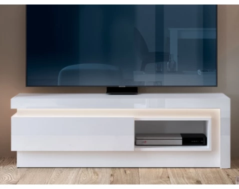 E-shop TV skrinka Lyon, biela lesk, s osvetlením%