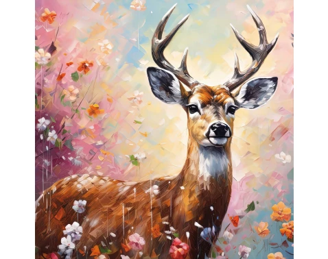 E-shop Obraz na plátne Jeleň v kvetoch, 35x35 cm, efekt olejomaľby%