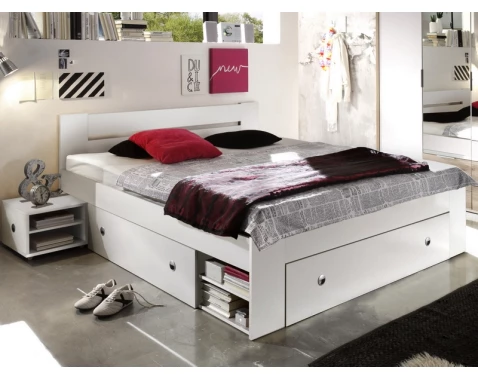 Posteľ s nočnými stolíkmi Stefan 140x200 cm, celobiela%