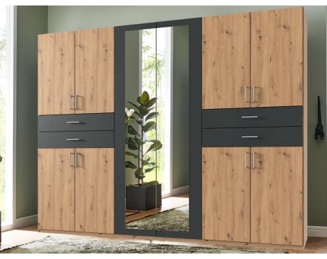 E-shop Šatníková skriňa Taiga, 270 cm, dub artisan/grafit%