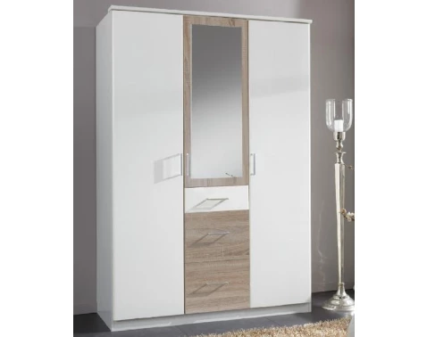 E-shop Šatníková skriňa so zrkadlom Click, 135 cm, biela/dub sonoma%