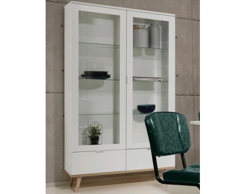 Asko - Nábytok Biela Vysoká Vitrína Göteborg, / Dub Sonoma%