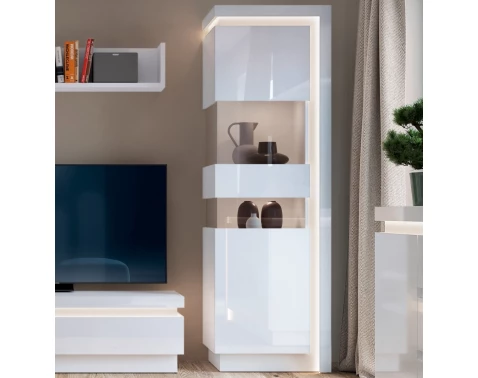 E-shop Vysoká vitrína Lyon, biela lesk, s osvetlením, ľavá%