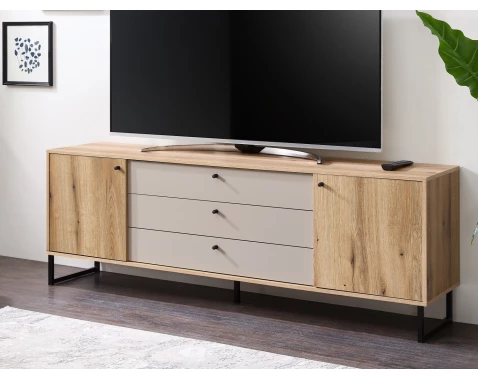 E-shop Široká TV skrinka Cube, dub evoke / pieskovo šedá%