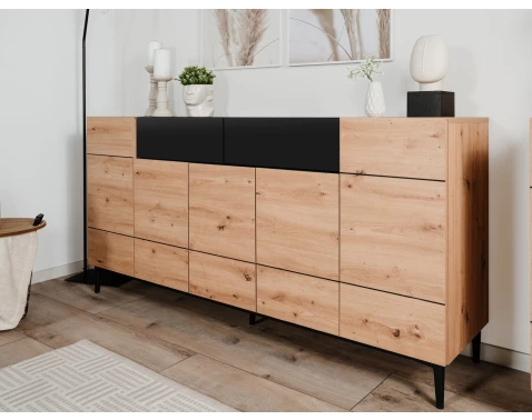 E-shop Široká komoda so zásuvkami Nola, dub artisan/čierna%