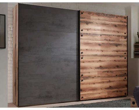 E-shop Šatník s posuvnými dverami Dover, 270 cm, zrubová doska / tmavý betón%