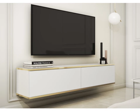E-shop Závesná TV skrinka Orfeo, 135 cm, biela/zlatá%