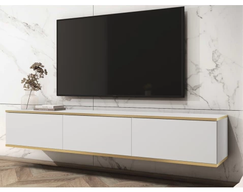 E-shop Závesná TV skrinka Orfeo, 175 cm, biela/zlatá%