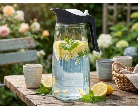 E-shop Sklenený džbán Excellent 1,5 l, biela/sivá%
