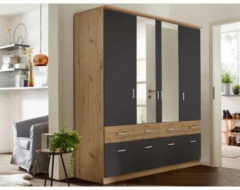 E-shop Šatníková skriňa so zrkadlami Bremen, 181 cm, dub artisan/tmavo šedá%