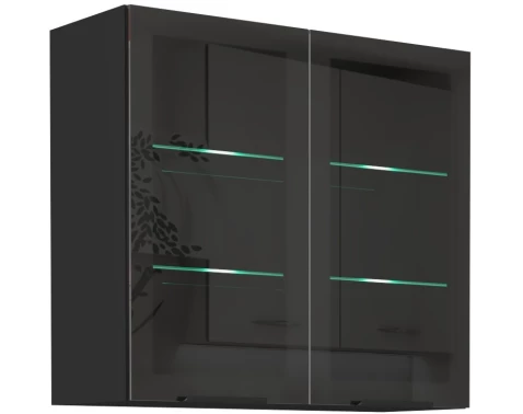 E-shop Horná presklená kuchynská skrinka Monza, 80 cm, čierna%