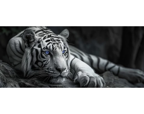 E-shop Panoramatický obraz na plátne Čiernobiely tiger s modrými očami, 140x60 cm%